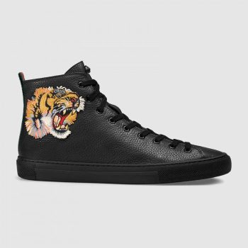 GUCCI 2019 LEATHER HIGH-TOP WITH TIGER BLACK