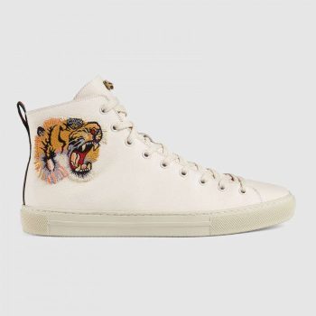 GUCCI 2019 LEATHER HIGH-TOP WITH TIGER WHITE