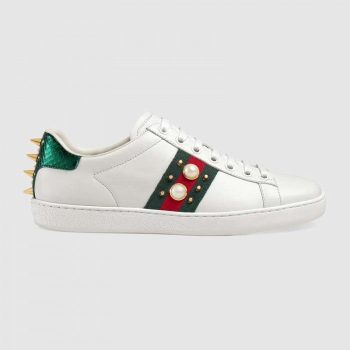 GUCCI 2019 STUDDED LEATHER SNEAKER WHITE