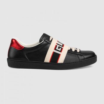 GUCCI 2019 STRIPE LEATHER SNEAKER BLACK