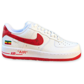 LOUIS VUITTON X NIKE AIR FORCE 1 WHITE RED FLAG SNEAKERS