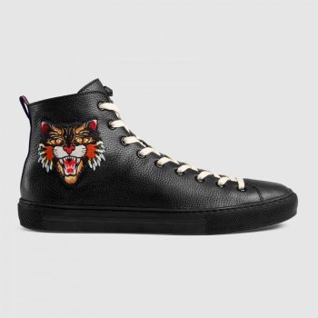 GUCCI 2019 LEATHER HIGH-TOP WITH APPLIQUES SNEAKER