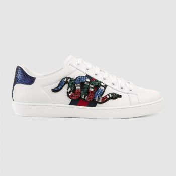 GUCCI 2019 EMBROIDERED SNAKE SNEAKER WHITE