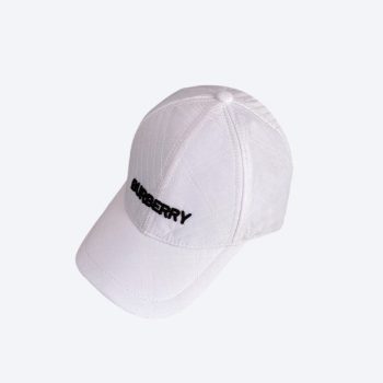 BURBERRY LOGO EMBROIDERED WHITE BASEBALL CAP