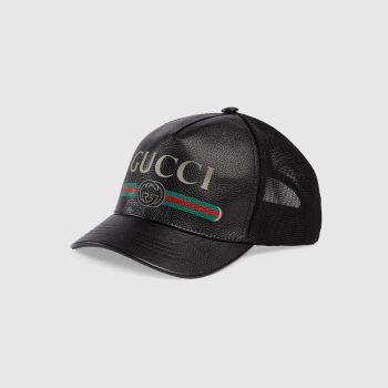 GUCCI PRINT LEATHER BASEBALL CAP BLACK